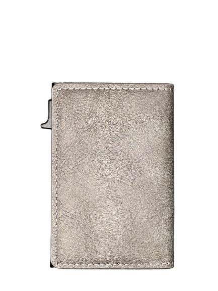AEGIS Praetor – Porta Tarjetas Pop-Up de Aluminio y Cuero (Gris Mate)