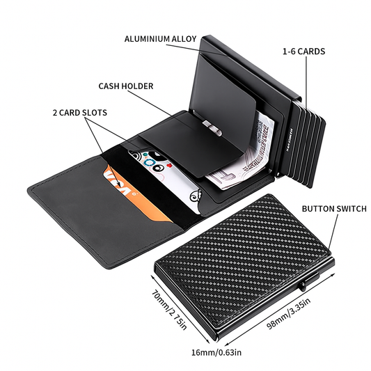 AEGIS Praetor – Porta Tarjetas Pop-Up de Aluminio y Cuero (Gris Mate)
