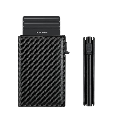 AEGIS Phalanx – Porta Tarjetas Pop-Up de Aluminio con Textura Fibra de Carbono Negra