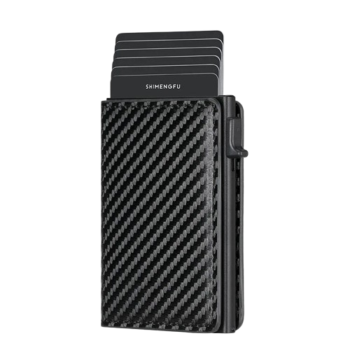 AEGIS Phalanx – Porta Tarjetas Pop-Up de Aluminio con Textura Fibra de Carbono Negra